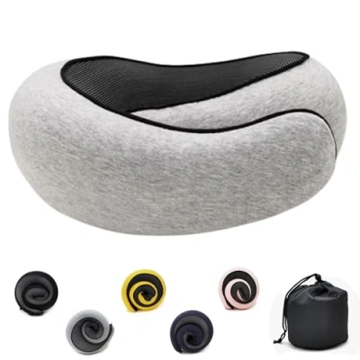 Image of Flyhugz Neck Pillow,Adjustable Travel Pillow Made of Memory Foam Cotton Support Pillow, Foldable U shaped Snap Practical Ergonomic Pillow,light gray