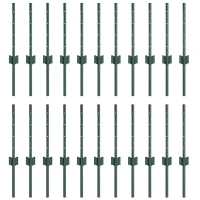 Image of vidaXL Fence Posts 22 pcs U Channel Green 80 cm Steel