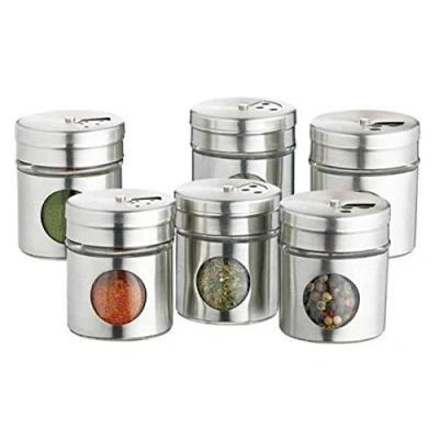 Image of KitchenCraft KCSPJARSET Home Made Herb and Spice Jars with Recipe in Gift Box, Stainless Steel, Set of 6, Silver
