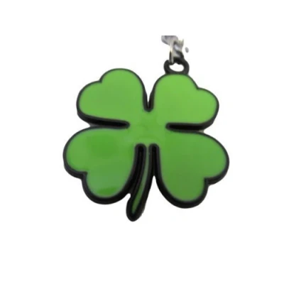 Image of Fat catz copy Animated Irish 4 leaf Green Shamrock Clover Enamel Metal Keyring