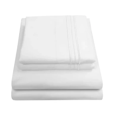 Image of Sweet Home Collection 1800 Thread Count Sheet Set Soft Egyptian Quality Brushed Microfiber Sheets Luxury Bedding with Flat Sheet, Fitted 2 Pillow Cases, White, Queen