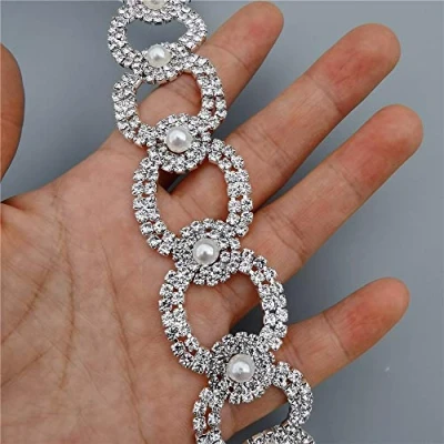 Image of 1 yard Rhinestone Crystal Chain 1.1&quot; Width Bling Diamante Lace Trim Ribbon Gem Sparkle Wedding Bridal Dress Necklace Prom Evening Diamond Applique Show Accessories Sash Belt Headwear Craft Cake DIY