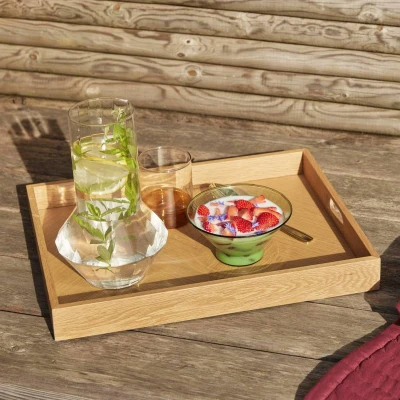 Image of Hübsch Structures tray, oak coloured, 45 x 35 5 cm