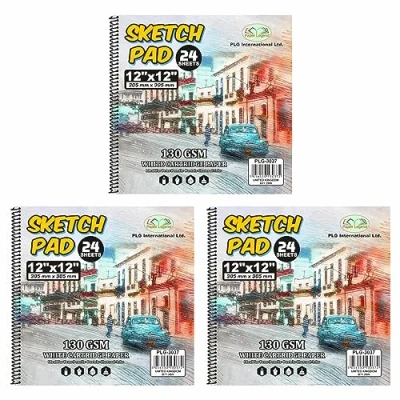 Image of (12 x 12) inch Spiral Sketch Pad 130 GSM Paper Sketchbook, Hardback (254 254 mm) 24 Sheets [Set of 3]