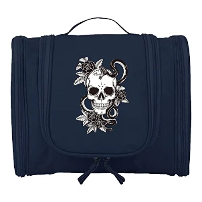 Image of Travel Hanging Toiletry Bag for Women and Men, Toiletries Organizer, Bathroom Shaving Kit Cosmetics, Makeup Case Wash (Skull)