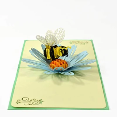 Image of Cute Bumble Bee Flower Pop Up 3D card. Spring Collection. A Delightful surprise greeting card gift for Daughter, Mum, Friend, Granddaughter, Wife, Sister, Grandma. 15cmx15cm