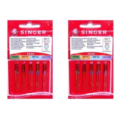 Image of Singer Pack of 2 Needles 2020 823R Assorted for Cotton Fabrics 130/705 H 70 80 90 100 Universal