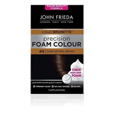 Image of John Frieda Precision Foam Colour 4N, Salon Finish Dark Natural Brown Hair Dye, Permanent Colour, 100% Grey Coverage