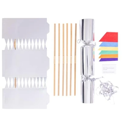 Image of evelay Pack 6 Make Your Own Christmas Crackers Kit Foil DIY Fill Snaps Hats &amp; Jokes (Silver)