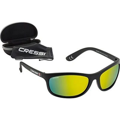 Image of Cressi ROCKER Polarised Sunglasses for Men, Black/Yellow Mirrored Lens