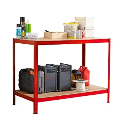 Image of Neo Black Steel Heavy Duty Metal Workbench Bench Benches Table Garage DIY Shed Warehouse Work Tool Workshop Woodwork 90x120x60cm (Red)