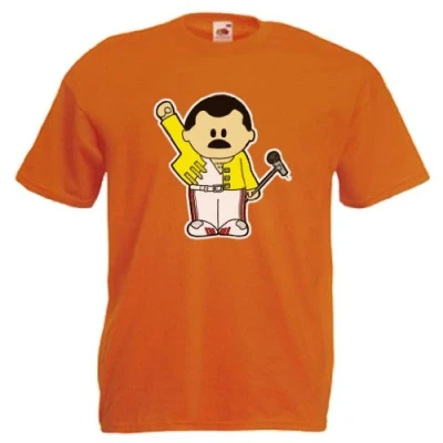 Image of Freddie Mercury Queen Inspired Cartoon Mens T Shirt Small Orange