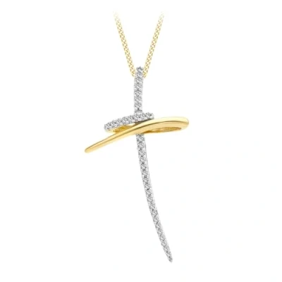 Image of Carissima Gold Women&#039;s 9 ct Yellow 0.20 Diamond Twist Cross Pendant on Chain Necklace of 46 cm/18 inch