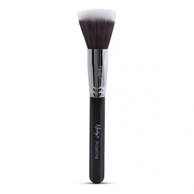Image of Nanshy Stippling Makeup Brush Duo Fibre Synthetic Taklon Powders Liquids Cosmetic (Onyx Black)