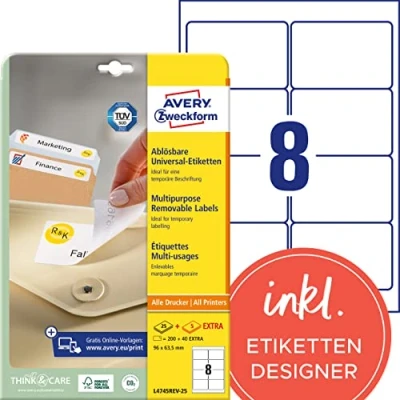 Image of Avery Zweckform Removable Labels for Labelling Slide Boxes 96x63.5 mm 200 White