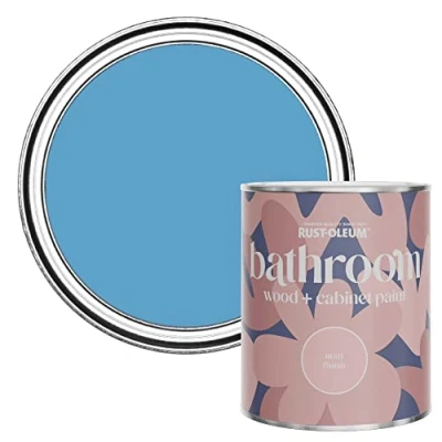 Image of Rust Oleum Blue Moisture Resistant Bathroom Wood and Cabinet Paint in Matt Finish CERULEAN 750ML