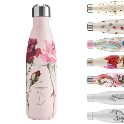 Image of Chilly&#039;s Water Bottle Stainless Steel and Reusable Leak Proof, Sweat Free Roses, 500ml