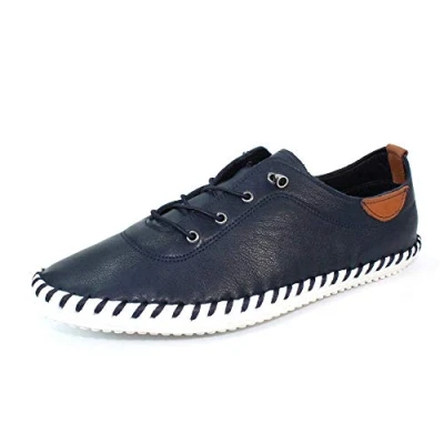 Image of Lunar St Ives Leather Plimsoll 3 UK Navy