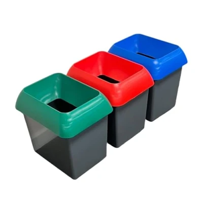 Image of Chabrias Ltd 30 Litre Set of 3 Recycling Waste Bin With Lid &amp; Logo Made in England From 100% Recycled Plastic (Red/Blue/Green)