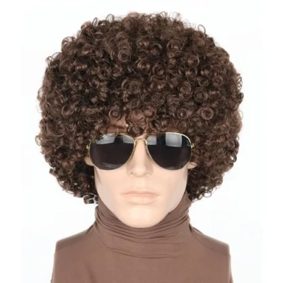 Image of LeMarnia Men&#039;s Dark Brown 70s Afro Wig Disco Rock Party Halloween Costume