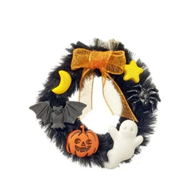 Image of Melody Jane Dolls House Halloween Wreath Spooky Front Door Accessory Miniature 1:12 Scale