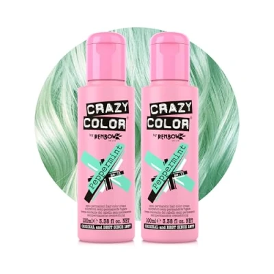 Image of Crazy Color Pastel Peppermint Semi Permanent Duo Hair Dye. Highly Pigmented Minty Green Conditioning &amp; Oil Nourishing Vegan Formula No Bleach or Ammonia 200ml