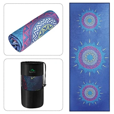Image of Keemi Non Slip Yoga Towel Microfiber Mat Blanket for Hot Bikram Pilates Gym Towels Sweat (73&quot;x25&quot;, Mandala Blue)