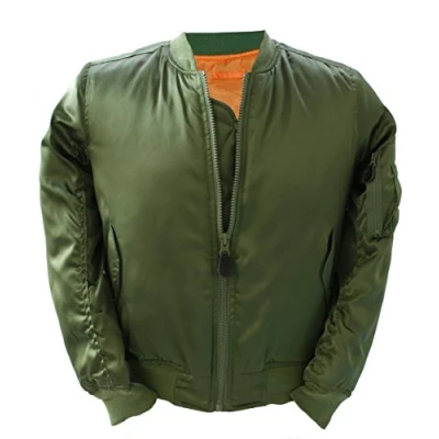 Image of New Cool Skinhead US Style MA1 Bomber Flight Fitted Combat Army Jacket Satin (L, Olive)