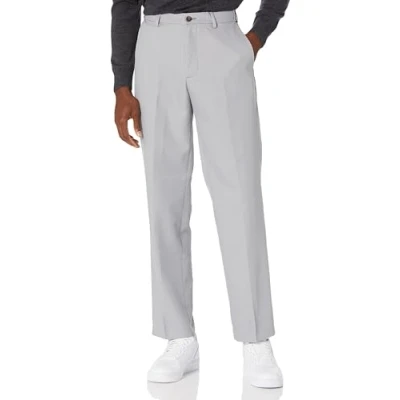 Image of Amazon Essentials Men&#039;s Classic Fit Expandable Waist Flat Front Dress Trousers, Light Grey, 32W / 32L