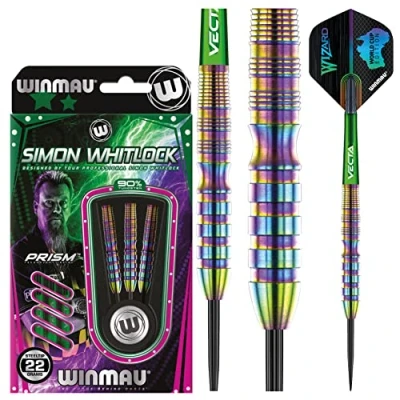 Image of WINMAU Simon Whitlock Urban World Cup Edition 22 Gram Professional Steeltip Tungsten Darts Set with Flights and Stems (Shafts)