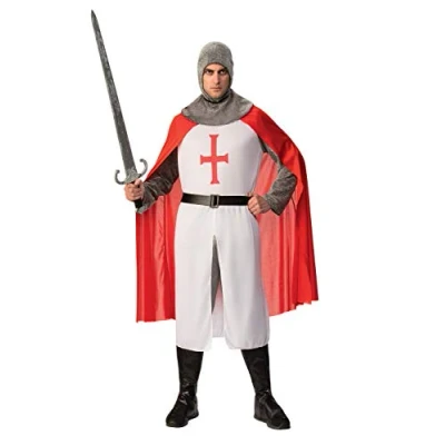 Image of Bristol Novelty AC880 Knight Crusader Costume for Men 1 Set White and Red Standard in size St George, Solid, 44 Inch