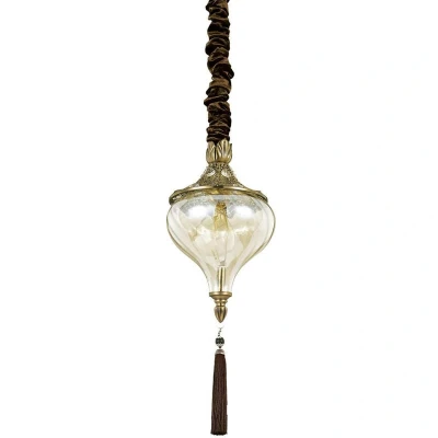 Image of Harem 1 Light Ceiling Pendant Antique Brass, Amber, Glass, E27