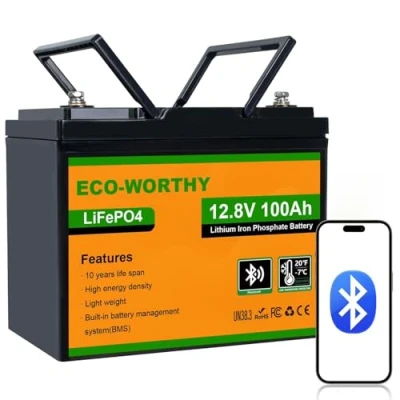 Image of ECO WORTHY 12V 100AH LiFePO4 Lithium Leisure Battery with Bluetooth, Low Temperature Protection, 6000 15000 Deep Cycles for RV, Campervan, Home Energy Storage