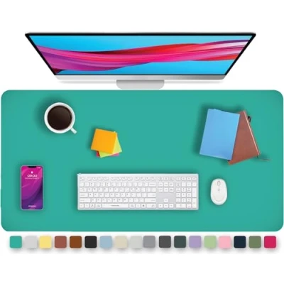 Image of KKTECH Leather Desk Pad, Non Slip, Mouse Premium Office Table Writing Mat for Laptop Writing, Waterproof (Turquoise, 60 x 35)