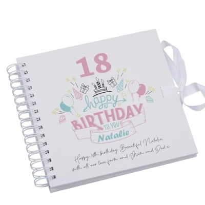 Image of Personalised Any Age Happy Birthday Gift for Her Scrapbook Photo Album Or Guest Book 18th, 21st, 30th, 40th, 50th, 60th