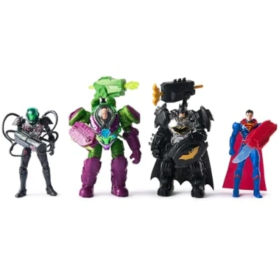 Image of DC Comics, Metal Force Team Up Brainiac and Lex Luthor vs Batman Superman Set, 10 cm Action Figures with Exclusive Accessories, Includes Character Cards, Kids’ Toys for Boys Girls Aged 4+