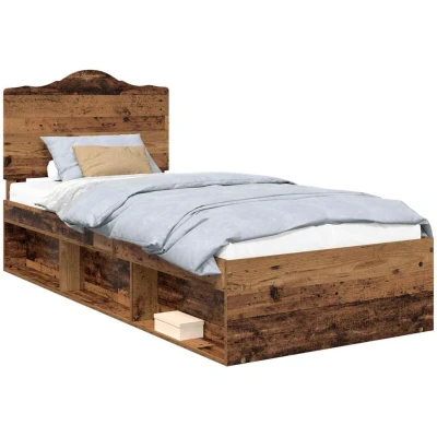 Image of vidaXL Bed Frame with Headboard Old Wood 90 x 200 cm Solid Pine