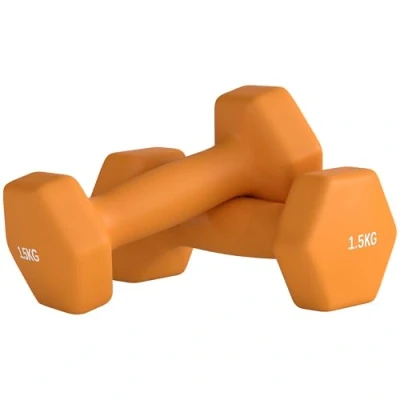 Image of SPORTNOW Set of 2 Hex Dumbbells, Neoprene Weights Pair with Non Slip Grip, Home Gym Fitness Training Equipment, x 1.5kg, Orange
