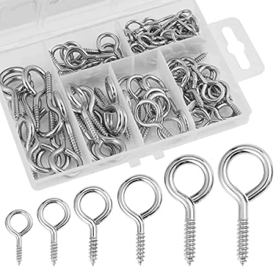 Image of 100 Pcs Nickel Plated Metal Ceiling Hooks Screw in Eye Cup Hook Holder (Silver), Multi Size