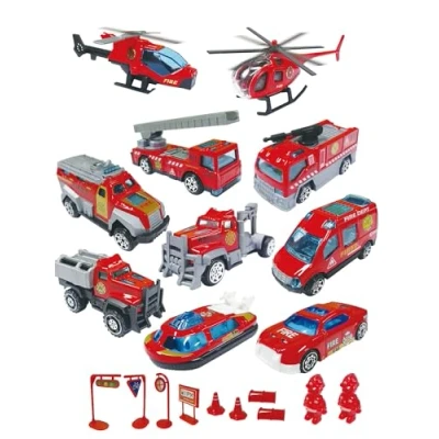 Image of TOYABI Fire Engine Toys, 20Pcs Emergency Vehicles Toys Set, Zinc Alloy Diecast Model, Christmas Birthday Party Gift for 3 4 5 6 7 8 Year Olds Boys