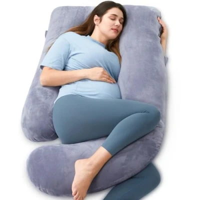 Image of momcozy Pregnancy Pillows for Sleeping, U Shaped Full Body Maternity Pillow with Removable Cover Support Back, Legs, Belly, HIPS Pregnant Women, 57 Inch Grey