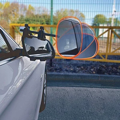 Image of Leisurewize LW616 Towing Car Mirrors [1 Pair] Neon Orange Rock Steady Motorhome Tow Mirrors, Door Side, Mirror Mounted Clip on Caravan Accessory