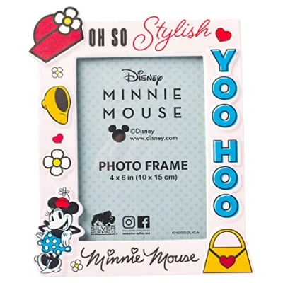 Image of Silver Buffalo Disney Vintage Minnie Mouse Yoo Hoo Oh So Stylish Photo Picture Frame, Pink, 4 x 6 Inches