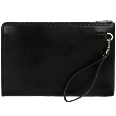Image of Time Resistance Leather Clutch for Men Organizer Wrist Bag Briefcase Handmade in Italy