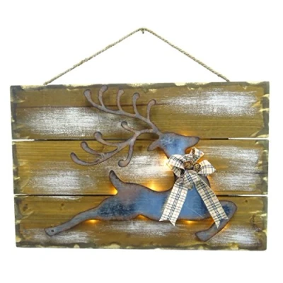 Image of Christmas Concepts® 30cm (12&quot;) Light Up Wooden Reindeer Sign Decorations Plaques