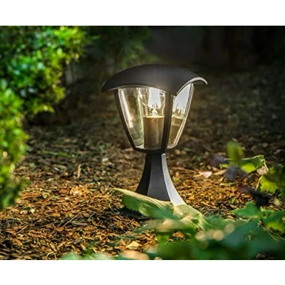 Image of CGC Lighting Black Outdoor Coach Lantern Short Pedestal Post Bollard Light Weatherproof Waterproof Porch Patio Garden Traditional Contemporary