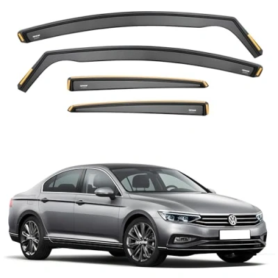 Image of iSPEED Wind Deflectors for VW Passat B8 2014 2023 4 Door Saloon 4pc Set Keep Your Car Ventilated In Rain Reduce Turbulence Tinted, Channel Type
