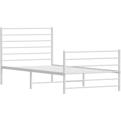 Image of vidaXL Metal Bed Frame without Mattress with Footboard White 100x200cm