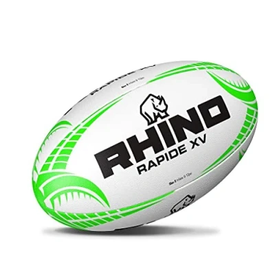 Image of Rhino Rapide XV Rugby Ball, White/Green, Size 5