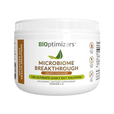 Image of BiOptimizers Microbiome Breakthrough Repair Powder 150g Chocolate Flavor Contains Probiotics for Men &amp; Women Gas Bloating Relief, GI Revive, Improves Gut Health 30 Servings